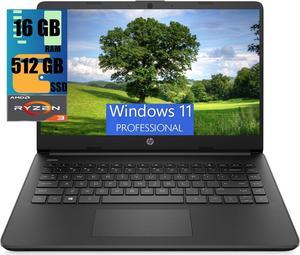 HP 14 Laptop, 14" HD Touchscreen, AMD Ryzen 3 5300U 4 Cores Processor, AMD Radeon Graphics, 16GB DDR4  512GB PCIe SSD, Wi-Fi, Bluetooth, HDMI, Webcam, Windows 11 Pro