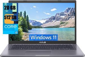 ASUS VivoBook 14 Slim Laptop, 14" FHD Display (1920 x 1080), Intel Core i3-1115G4 (Beats i7-8550U), Intel UHD graphics, 20GB DDR4  512GB PCIe SSD, Backlitkeyboard, Fingerprint Reader, Windows 11