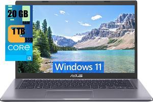 ASUS VivoBook 14 Slim Laptop, 14" FHD Display (1920 x 1080), Intel Core i3-1115G4 (Beats i7-8550U), Intel UHD graphics, 20GB DDR4  1TB PCIe SSD, Backlitkeyboard, Fingerprint Reader, Windows 11