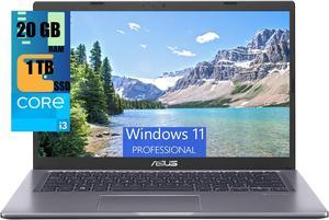 ASUS VivoBook 14 Slim Laptop, 14" FHD Display (1920 x 1080), Intel Core i3-1115G4 (Beats i7-8550U), Intel UHD graphics, 20GB DDR4  1TB PCIe SSD, Backlitkeyboard, Fingerprint Reader, Windows 11 Pro