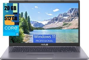 ASUS VivoBook 14 Slim Laptop, 14" FHD Display (1920 x 1080), Intel Core i3-1115G4 (Beats i7-8550U), Intel UHD graphics, 20GB DDR4  512GB PCIe SSD, Backlitkeyboard, Fingerprint Reader, Windows 11 Pro