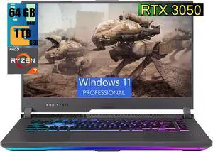 ASUS ROG Strix G17 Gaming Laptop, 17.3" FHD 144Hz Display, AMD Ryzen 7 6800H 8 cores Processor, NVIDIA GeForce RTX 3050 4GB GDDR6, 64GB DDR5  1TB PCIe SSD, RGB Keyboard, Windows 11 Pro
