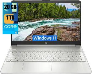 HP 15 Laptop, 15.6" FHD (1920 x 1080) Display, Intel Core i3-1215U 6 Cores Processor, Intel UHD Graphics, 20GB DDR4  1TB PCIe SSD, Fingerprint Reader, SD Card Reader, Windows 11