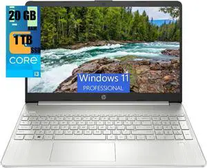 HP 15 Laptop, 15.6" FHD (1920 x 1080) Display, Intel Core i3-1215U 6 Cores Processor, Intel UHD Graphics, 20GB DDR4  1TB PCIe SSD, Fingerprint Reader, SD Card Reader, Windows 11 Pro