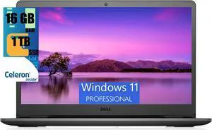 Dell Inspiron 15 Laptop, 15.6" HD Display, Intel Celeron N4020 Dual-Core Processor, Intel UHD Graphics, 16GB DDR4  1TB PCIe SSD, Wi-Fi and Bluetooth, Windows 11 Pro
