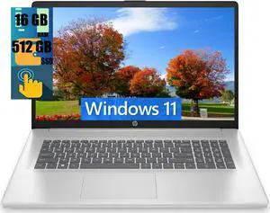 HP 17 Laptop, 17.3" HD+ (1600 x 900) Touchscreen, Intel Pentium Silver N5030 4 cores Processor, Intel UHD Graphics, 16GB DDR4  512GB PCIe SSD, 802.11AC WiFi, Bluetooth 5.0, Windows 11