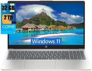 HP 15 Laptop, 15.6" FHD (1920 x 1080) Display, Intel Core i3-N305 8 Cores Processor, Intel UHD Graphics, 32GB DDR4  2TB PCIe SSD, Wi-Fi 6 and Bluetooth 5.3, Fingerprint, Windows 11