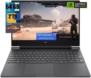HP Victus 16 Gaming Laptop, 16.1" FHD 144 Hz Display, AMD Ryzen 7 8845HS 8 Cores Processor, NVIDIA GeForce RTX 4070 8GB GDDR6, 64GB DDR5  2TB PCIe SSD, Backlit Keyboard, Wi-Fi 6 Windows 11 Pro