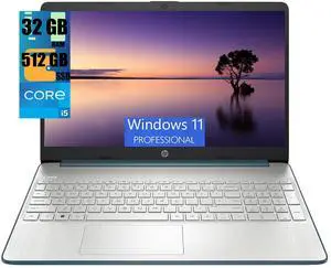 HP 15 Laptop, 15.6" FHD (1920 x 1080) Display, Intel Core i5-1235U 10 Cores Processor, Intel Iris Xe Graphics, 32GB DDR4  512GB PCIe SSD, Bluetooth, HDMI, WiFi 5, Windows 11 Pro