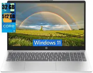HP 15 Laptop, 15.6" FHD (1920 x 1080) Display, Intel Core i5-1235U 10 Cores Processor, Intel Iris Xe Graphics, 32GB DDR4  512GB PCIe SSD, Bluetooth, HDMI, WiFi 5, Windows 11