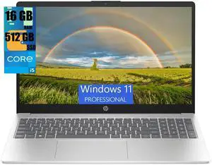 HP 15 Laptop, 15.6" FHD (1920 x 1080) Display, Intel Core i5-1235U 10 Cores Processor, Intel Iris Xe Graphics, 16GB DDR4  512GB PCIe SSD, Bluetooth, HDMI, WiFi 5, Windows 11 Pro