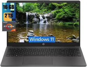 HP 255 G10 15 Laptop, 15.6" FHD (1920 x 1080) Display, AMD Ryzen 7 7730U 8 Cores Processor, AMD Radeon Graphics, 16GB DDR4  2TB PCIe SSD, Numeric Keypad, Webcam, Wi-Fi 6, Windows 11