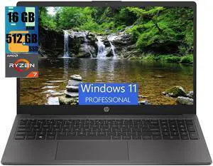 HP 255 G10 15 Laptop, 15.6" FHD (1920 x 1080) Display, AMD Ryzen 7 7730U 8 Cores Processor, AMD Radeon Graphics, 16GB DDR4  512GB PCIe SSD, Numeric Keypad, Webcam, Wi-Fi 6, Windows 11 Pro