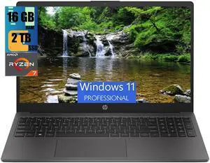 HP 255 G10 15 Laptop, 15.6" FHD (1920 x 1080) Display, AMD Ryzen 7 7730U 8 Cores Processor, AMD Radeon Graphics, 16GB DDR4  2TB PCIe SSD, Numeric Keypad, Webcam, Wi-Fi 6, Windows 11 Pro