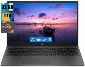 HP 255 G10 15 Business Laptop, 15.6" FHD Display, AMD Ryzen 5 7530U 6 Cores Processor, AMD Radeon Graphics, 32GB DDR4  1TB PCIe SSD, Webcam, HDMI, Wi-Fi 6, Windows 11