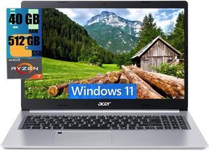 Acer Aspire 5 15 Slim Laptop, 15.6" Full HD Display, AMD Ryzen 7 3700U Quad-Core Mobile Processor, AMD Radeon Graphics, 40GB DDR4  512GB PCIe SSD, Wi-Fi 6 Backlit Keyboard Fingerprint, Windows 11