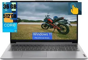 Lenovo Ideapad 1i 15 Laptop, 15.6" FHD (1920x1080) Touchscreen, Intel Core i3-1215U 6-core processor, Intel UHD Graphics, 36GB DDR4  512GB PCIe SSD, Wi-Fi, HDMI, Windows 11 Pro