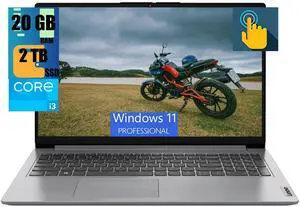Lenovo Ideapad 1i 15 Laptop, 15.6" FHD (1920x1080) Touchscreen, Intel Core i3-1215U 6-core processor, Intel UHD Graphics, 20GB DDR4  2TB PCIe SSD, Wi-Fi, HDMI, Windows 11 Pro