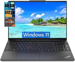 Lenovo ThinkPad E16 Business Laptop, 16" WUXGA Display, AMD Ryzen 5 7730U 8 Cores Processor, AMD Radeon Graphics, 40GB DDR4  512GB PCIe SSD, Webcam, FP Reader, Backlit KB, Wi-Fi 6, Windows 11