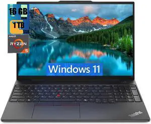 Lenovo ThinkPad E16 Business Laptop, 16" FHD+ Display, AMD Ryzen 5 7530U 6 Cores Processor, AMD Radeon Graphics, 16GB DDR4  1TB PCIe SSD, Webcam, Fingerprint Reader, Wi-Fi 6, Windows 11