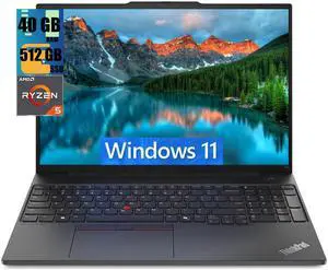 Lenovo ThinkPad E16 Business Laptop, 16" FHD+ Display, AMD Ryzen 5 7530U 6 Cores Processor, AMD Radeon Graphics, 40GB DDR4  512GB PCIe SSD, Webcam, Fingerprint Reader, Wi-Fi 6, Windows 11
