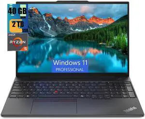 Lenovo ThinkPad E16 Business Laptop, 16" FHD+ Display, AMD Ryzen 5 7530U 6 Cores Processor, AMD Radeon Graphics, 40GB DDR4  2TB PCIe SSD, Webcam, Fingerprint Reader, Wi-Fi 6, Windows 11 Pro