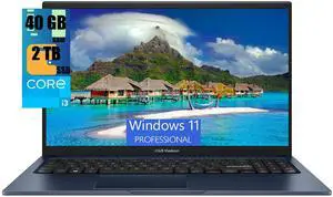 ASUS Vivobook 15 Laptop, 15.6" FHD (1920x1080) Display, Intel Core i3-1215U 6 Cores Processor, Intel UHD Graphics, 40GB DDR4  2TB PCIe SSD, Webcam, Numeric Keypad, HDMI, Wi-Fi, Windows 11 Pro