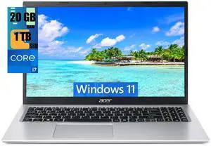 Acer Aspire 3 15 Laptop, 15.6" FHD (1920 x 1080) Display, Intel Core i7-1165G7 Quad-core Processor, Intel Iris Xe Graphics, 20GB DDR4  1TB PCIe SSD, Wi-Fi 6, Long Battery Life, Windows 11
