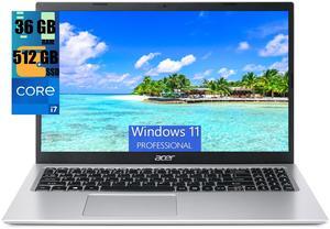 Acer Aspire 3 15 Laptop, 15.6" FHD (1920 x 1080) Display, Intel Core i7-1165G7 Quad-core Processor, Intel Iris Xe Graphics, 36GB DDR4  512GB PCIe SSD, Wi-Fi 6, Long Battery Life, Windows 11 Pro