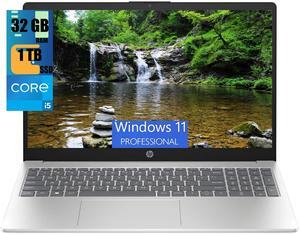 HP 15 Laptop, 15.6" FHD (1920 x 1080) Display, Intel Core i5-1235U 10 Cores Processor, Intel Iris Xe Graphics, 32GB DDR4  1TB PCIe SSD, Bluetooth, HDMI, WiFi 5, Windows 11 Pro