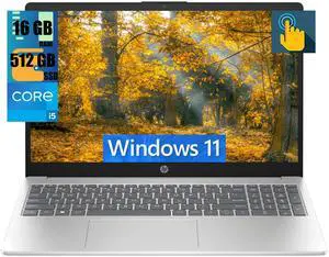 HP 15 Laptop, 15.6" HD Touchscreen, Intel Core i5-1235U 10 cores Processor, Intel Iris Xe Graphics, 16GB DDR4  512GB PCIe SSD, Wi-Fi 6E and Bluetooth 5.3, Windows 11