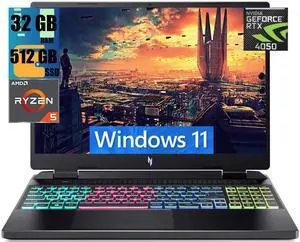 Acer Nitro 16 Gaming Laptop, 16" WUXGA 165Hz Display, AMD Ryzen 5 7640HS Hexa-Core Processor, GeForce RTX 4050 6GB Graphic, 32GB DDR5  512GB PCIe SSD, WiFi 6E, RGB Backlit KB, Windows 11