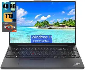 Lenovo ThinkPad E16 Business Laptop, 16" WUXGA Display, AMD Ryzen 7 7730U 8 Cores Processor, AMD Radeon Graphics, 40GB DDR4  1TB PCIe SSD, Webcam, FP Reader, Backlit KB, Wi-Fi 6, Windows 11 Pro