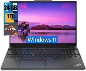 Lenovo ThinkPad E16 Business Laptop, 16" FHD+ Display, AMD Ryzen 5 7530U 6 Cores Processor, AMD Radeon Graphics, 24GB DDR4  1TB PCIe SSD, Webcam, Fingerprint Reader, Wi-Fi 6, Windows 11