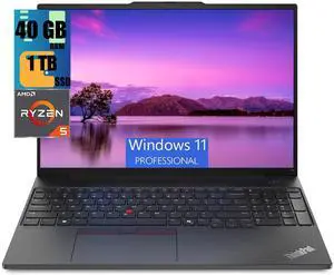 Lenovo ThinkPad E16 Business Laptop, 16" FHD+ Display, AMD Ryzen 5 7530U 6 Cores Processor, AMD Radeon Graphics, 40GB DDR4  1TB PCIe SSD, Webcam, Fingerprint Reader, Wi-Fi 6, Windows 11 Pro