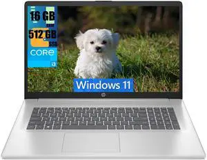 HP 17 Business Laptop, 17.3" FHD (1920 x 1080) Display, Intel Core i3-1215U 6 cores Processor, Intel UHD Graphics, 16GB DDR4  512GB PCIe SSD, Wi-Fi and Bluetooth, Windows 11