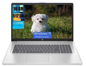 HP 17 Business Laptop, 17.3" FHD (1920 x 1080) Display, Intel Core i3-1215U 6 cores Processor, Intel UHD Graphics, 16GB DDR4  512GB PCIe SSD, Wi-Fi and Bluetooth, Windows 11 Pro