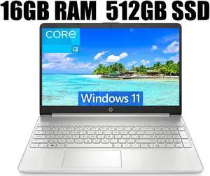 HP 15 Laptop, 15.6" Full HD Display, Intel Core i3-1115G4 Dual-Core 3.00GHz Processor, Intel UHD Graphics, 16GB DDR4  512GB PCIe SSD, Webcam, HDMI, Wi-Fi, Bluetooth, Windows 11