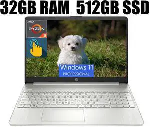 HP 15 Laptop, 15.6" HD Touchscreen, AMD Ryzen 3 3250U 2 cores processor, AMD Radeon Graphics, 32GB DDR4  512GB PCIe SSD, HDMI Bluetooth WiFi Webcam, Windows 11 Pro