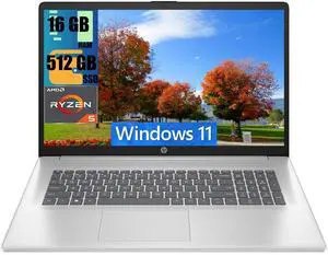 HP 17 Laptop, 17.3" FHD (1920 x 1080) Display, AMD Ryzen 5 7430U 6 cores Processor, AMD Radeon Graphics, 16GB DDR4  512GB PCIe SSD, HDMI, Wi-Fi 6, Bluetooth, Windows 11
