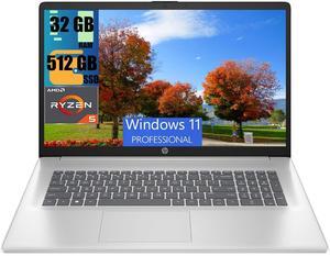 HP 17 Laptop, 17.3" FHD (1920 x 1080) Display, AMD Ryzen 5 7430U 6 cores Processor, AMD Radeon Graphics, 32GB DDR4  512GB PCIe SSD, HDMI, Wi-Fi 6, Bluetooth, Windows 11 Pro