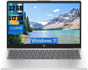 HP 14 Laptop, 14.0" Full HD (1920x1080) Display, Intel Core i7-1355U 10-Cores Processor, Intel Iris Xe Graphics, 32GB DDR4  512GB PCIe SSD, Backlit Keyboard, WiFi 6, Bluetooth, Windows 11