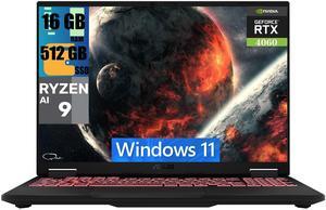ASUS TUF A16 Gaming, 16" 165Hz Display, AMD Ryzen AI 9 HX 370 12 Cores Processor, NVIDIA GeForce RTX 4060 8GB GDDR6 Graphics, 16GB  DDR4  512GB   PCIe SSD, Wi-Fi 6E + Bluetooth 5.3, Windows 11 Home