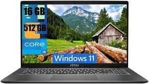 MSI Modern 15 Business Laptop, 15.6" FHD (1920 x 1080) Display, Intel Core i5-1335U 10 Cores Processor, Intel UHD Graphics, 16GB DDR4  512GB PCIe SSD, Backlit KB, WiFi 6E, Windows 11