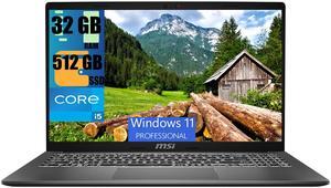 MSI Modern 15 Business Laptop, 15.6" FHD (1920 x 1080) Display, Intel Core i5-1335U 10 Cores Processor, Intel UHD Graphics, 32GB DDR4  512GB PCIe SSD, Backlit KB, WiFi 6E, Windows 11 Pro