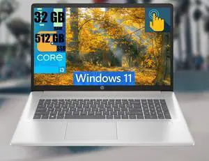 HP 17 Laptop, 17.3" HD+ (1600 x 900) Touchscreen, Intel Core i3-N305 8 Cores Processor, Intel UHD Graphics, 32GB DDR4  512GB PCIe SSD, Fingerprint Reader, Wi-Fi 6, Windows 11