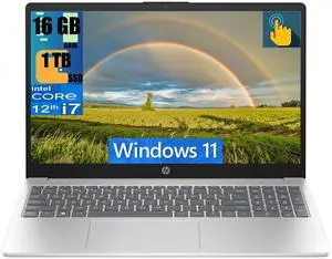 HP 15 Laptop, 15.6" FHD (1920 x 1080) Touchscreen, Intel Core i7-1255U 10 Cores Processor, Intel Iris Xe Graphics, 16GB DDR4  1TB PCIe SSD, HDMI, Webcam, Wi-Fi 6, Windows 11
