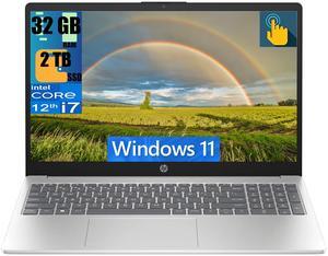 HP 15 Laptop, 15.6" FHD (1920 x 1080) Touchscreen, Intel Core i7-1255U 10 Cores Processor, Intel Iris Xe Graphics, 32GB DDR4  2TB PCIe SSD, HDMI, Webcam, Wi-Fi 6, Windows 11