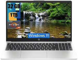 HP Essential 255 G10 15 Laptop, 15.6" FHD (1920 x 1080) Display, AMD Ryzen 5 7530U 6-Core Processor, AMD Radeon Graphics, 32GB DDR4  1TB PCIe SSD, Bluetooth, HDMI, Wi-Fi 6, Windows 11