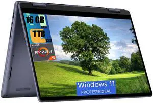 Dell Inspiron 14 7445 2-in-1 Laptop, 14.0" Touchscreen FHD+ Display, AMD Ryzen 5 8640HS 6 Cores Processor, AMD Radeon Graphics, 16GB DDR4  1TB PCIe SSD, Backlit KYB, Fingerprint, Windows 11 Pro